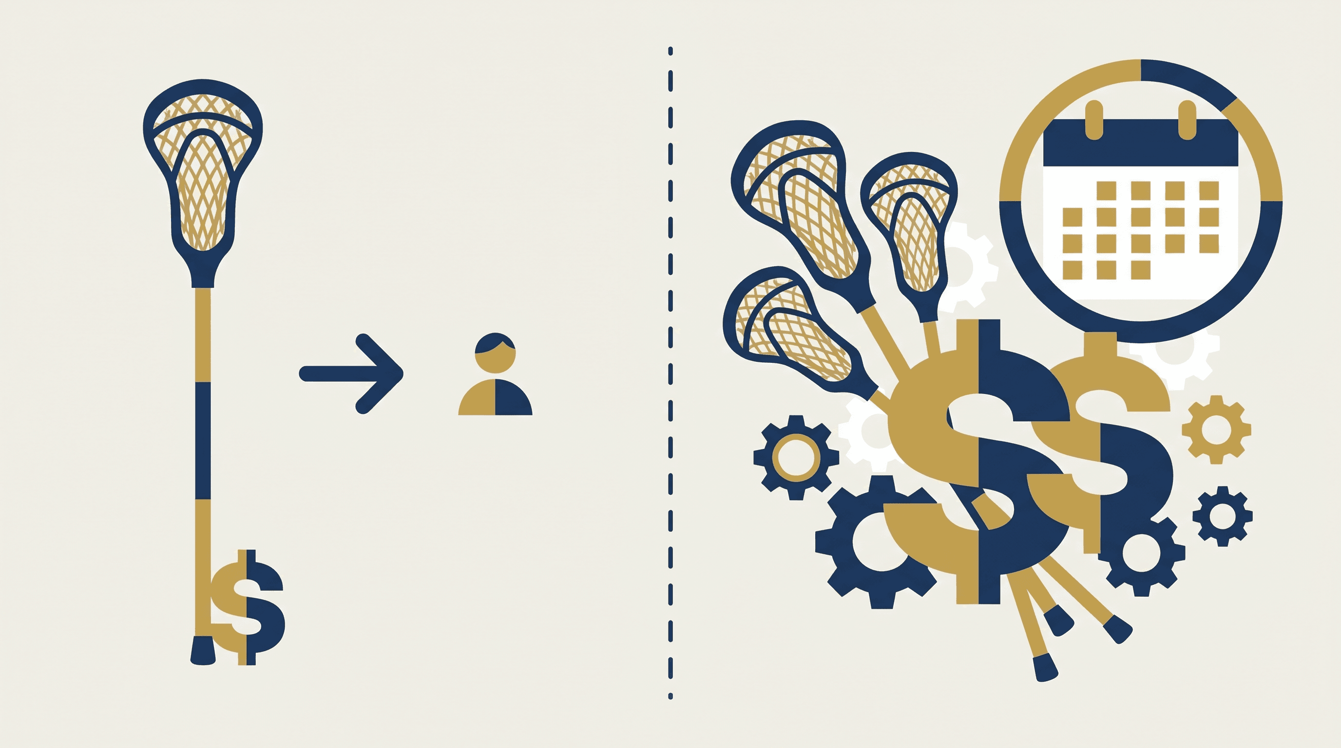 Side-by-side cost illustration comparing private lessons vs annual team training package, navy and gold