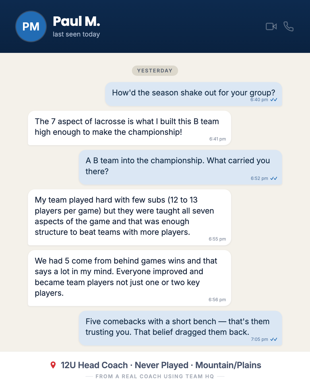 A 12U head coach who never played: the seven aspects built a B team high enough to make the championship.