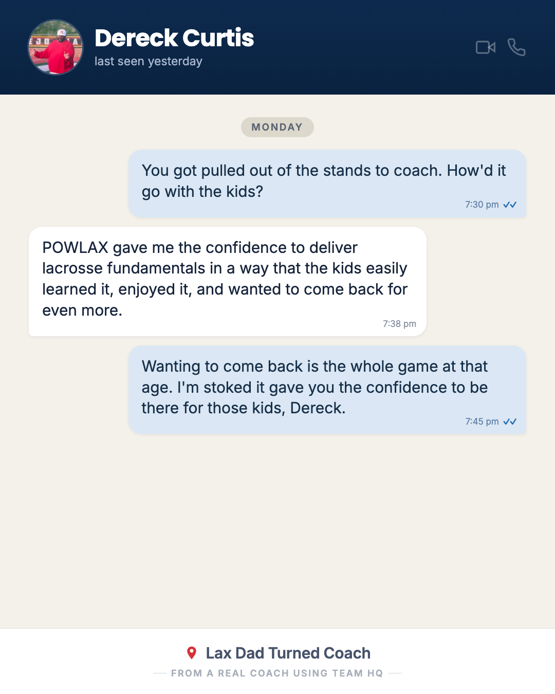 Dereck Curtis, a lax dad turned coach: POWLAX gave him the confidence to teach fundamentals so kids wanted to come back for more.